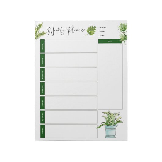 Wekelijkse minimalistische illustratie van plant notitieblok (Linkerzijde)