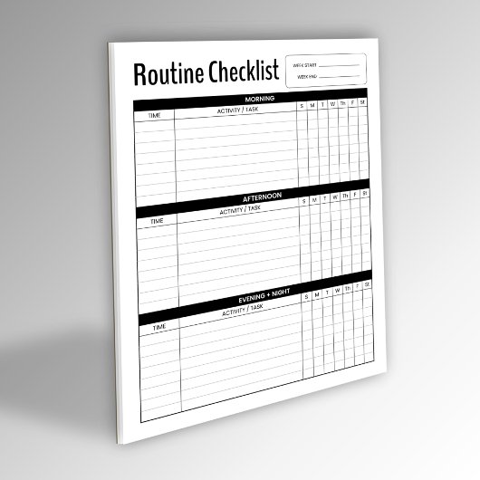 Wekelijkse ochtend routine checklist notitieblok