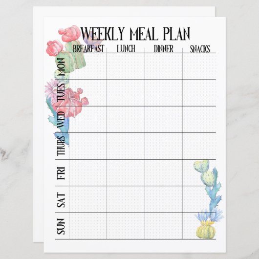 wekelijkse organisator van het maalplan (Voorkant / Achterkant)