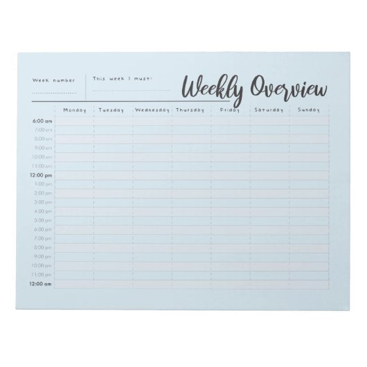 wekelijkse overzichtsnotitie voor uur notitieblok (Voorkant)