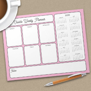 Wekelijkse Planner 2026 Kalender Dagelijks om roze Notitieblok