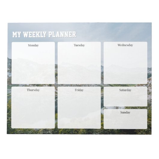 Wekelijkse planner (berg) voor actieve mensen, notitieblok (Voorkant)