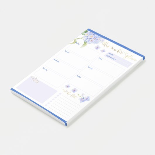 Wekelijkse Planner Blauwe Hortensia Bloem Post-it® Notes (Schuin)