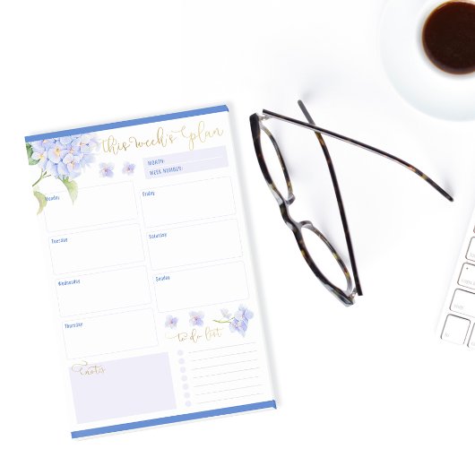Wekelijkse Planner Blauwe Hortensia Bloem Post-it® Notes