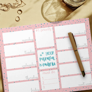 Wekelijkse planner Dagelijkse takenlijst Roze Teal Notitieblok