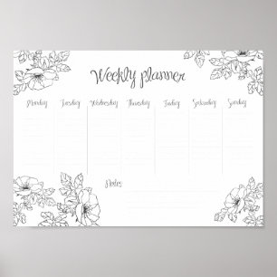 Wekelijkse planner handgeschetste bloemen en blade poster