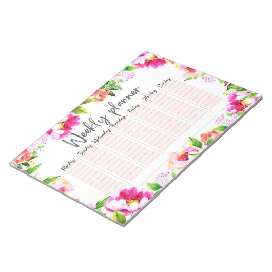 Wekelijkse planner in helder Waterverf Floral Desi Notitieblok (Schuin)