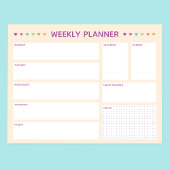 Wekelijkse Planner Kleurrijke Harten Paarse Tekst Notitieblok