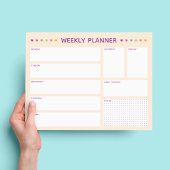 Wekelijkse Planner Kleurrijke Harten Paarse Tekst Notitieblok