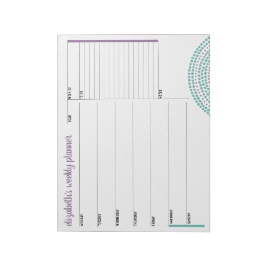 Wekelijkse Planner met aangepaste naam en kleurenb Notitieblok (Linkerzijde)