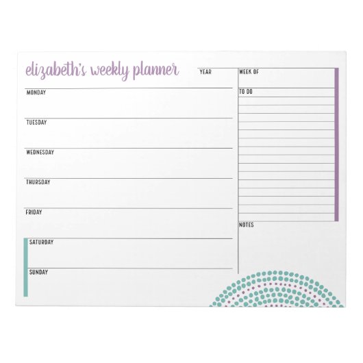 Wekelijkse Planner met aangepaste naam en kleurenb Notitieblok (Voorkant)