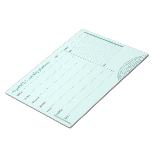 Wekelijkse planner met aangepaste naam - turkoois notitieblok (Schuin)