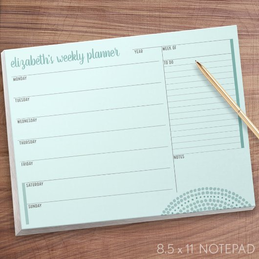 Wekelijkse planner met aangepaste naam - turkoois notitieblok