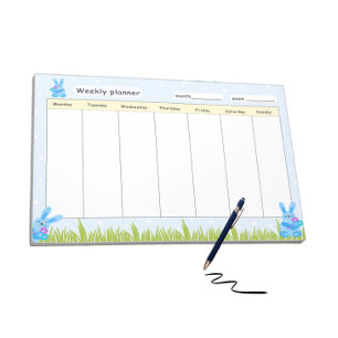 Wekelijkse planner met blauwe konijntjes notitieblok