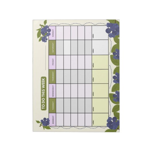 Wekelijkse planner met bosbessen notitieblok (Linkerzijde)