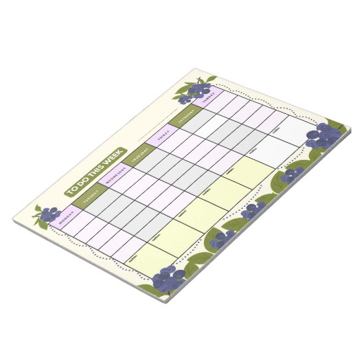 Wekelijkse planner met bosbessen notitieblok (Schuin)