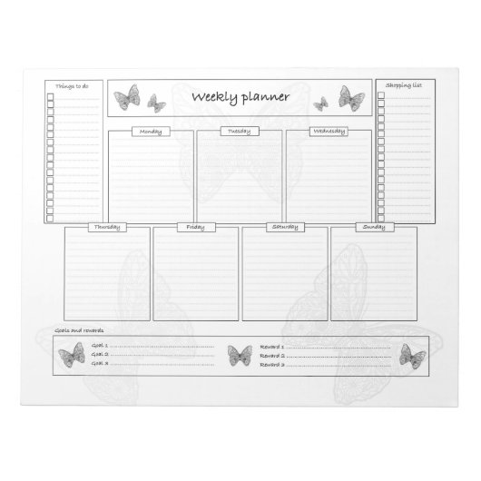 Wekelijkse planner met doelen en boodschappenlijst notitieblok (Voorkant)