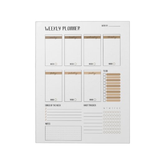 Wekelijkse planner met maandag start (beige) 8,5 x notitieblok (Linkerzijde)