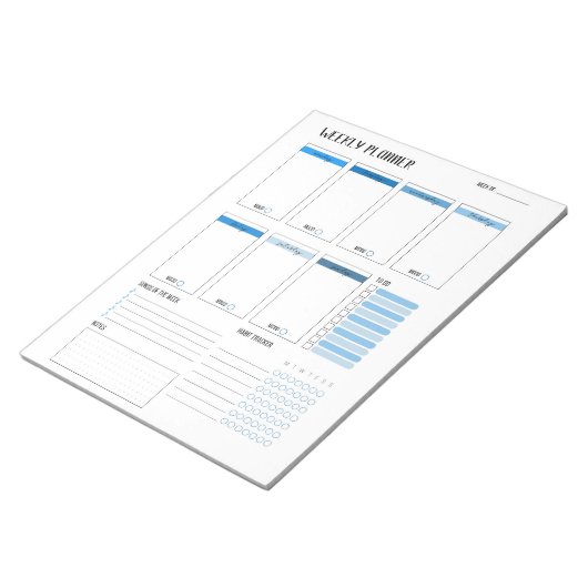 Wekelijkse planner met maandag start (blauw) 8,5 x notitieblok (Schuin)
