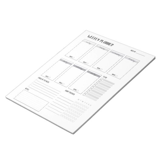 Wekelijkse planner met maandag start (grijs) 8,5 x notitieblok (Schuin)