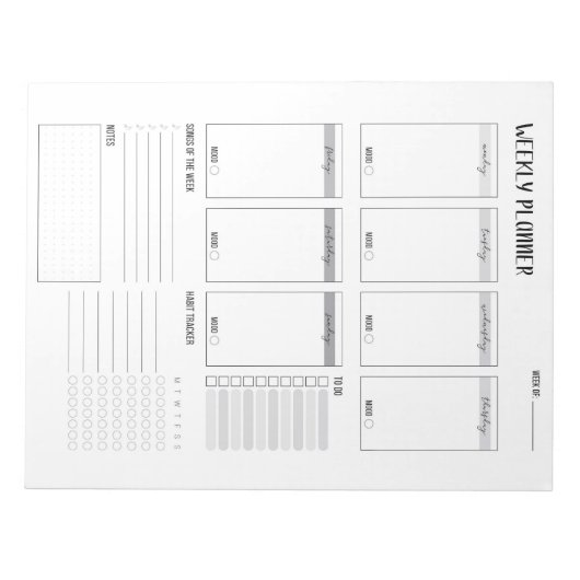 Wekelijkse planner met maandag start (grijs) 8,5 x notitieblok (Voorkant)