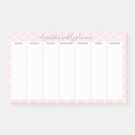 Wekelijkse Planner met wazige roze patroonnaam Post-it® Notes (Voorkant)