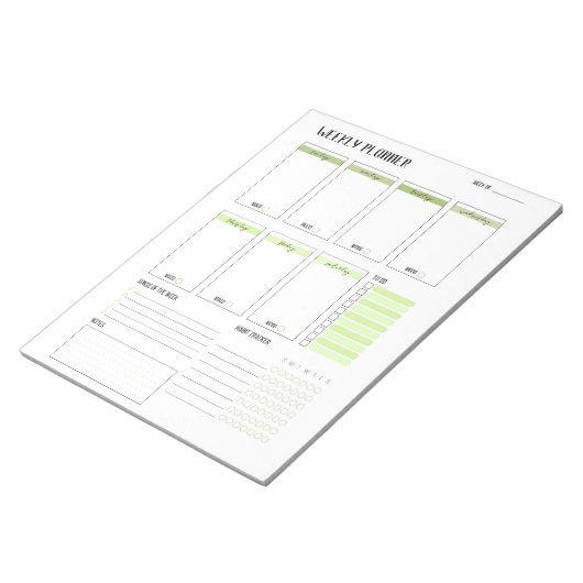 Wekelijkse planner met zondag start (groen) 8,5 x notitieblok (Schuin)