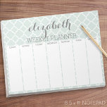 Wekelijkse planner Mint & Gray Quatrefoil Patroon Notitieblok<br><div class="desc">Een mooi en vrouwelijk ontwerp dat perfect is voor elk meisje of zelfs een bruid. Als u punten rond moet bewegen,  klik op het ontwerpgebied om veranderingen aan te brengen.</div>
