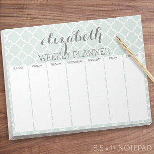 Wekelijkse planner Mint & Gray Quatrefoil Patroon Notitieblok