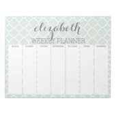 Wekelijkse planner Mint & Gray Quatrefoil Patroon Notitieblok (Voorkant)