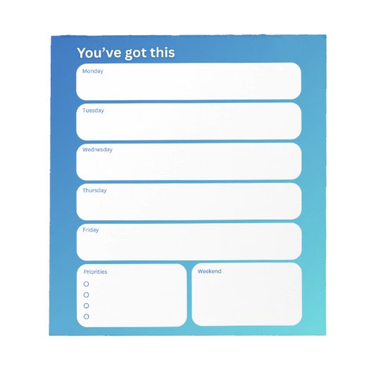 Wekelijkse planner notitieblok – weekdagindeling (Voorkant)