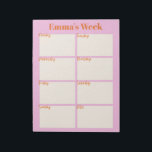 Wekelijkse planner om de roze monogram-naam te lat notitieblok<br><div class="desc">Organiseer je week met deze schattige en moderne wekelijkse planner in roze,  crème en oranje,  op maat van jouw naam.</div>