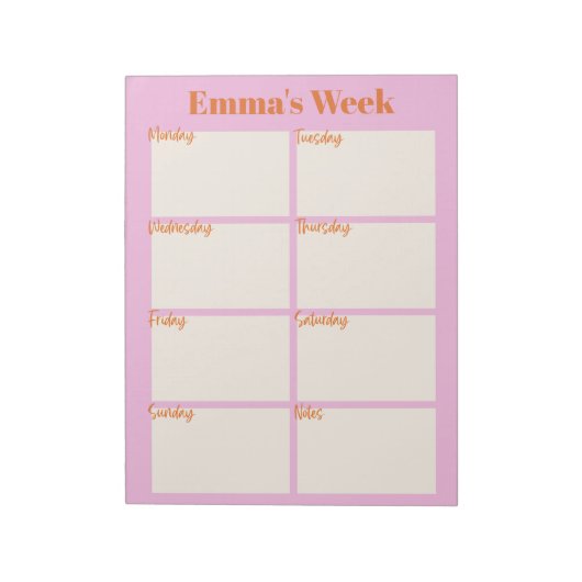Wekelijkse planner om de roze monogram-naam te lat notitieblok (Linkerzijde)