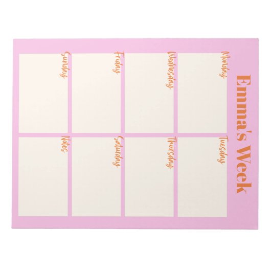 Wekelijkse planner om de roze monogram-naam te lat notitieblok (Voorkant)