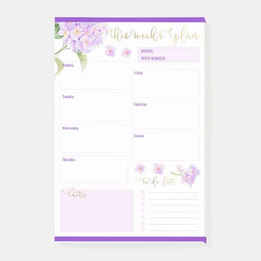 Wekelijkse Planner Paarse Hydrangea Bloem Post-it® Notes (Voorkant)