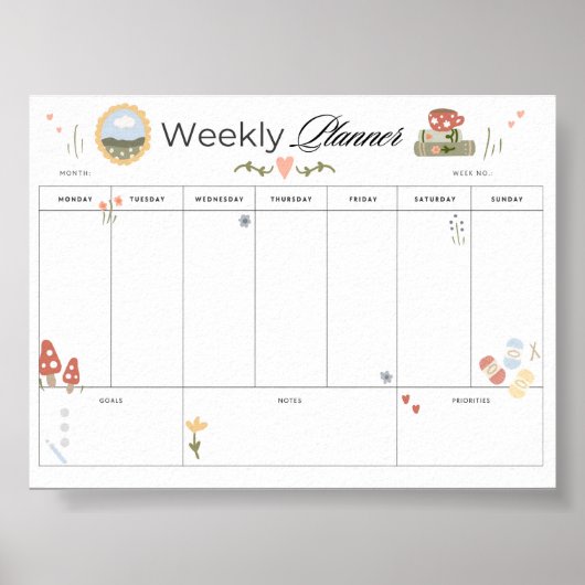 Wekelijkse Planner Printbaar Cozy Home Tracker Poster (Voorkant)