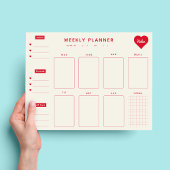 Wekelijkse planner rode harten notitieblok met naa