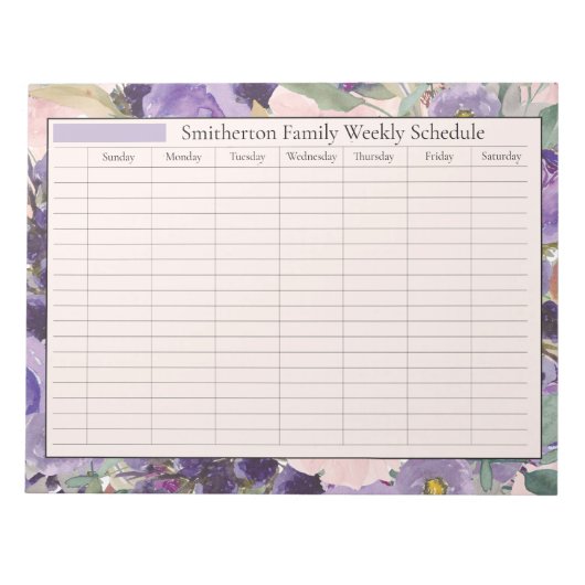 Wekelijkse planner roze paarse bloemen notitieblok (Voorkant)