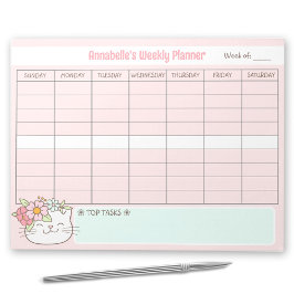 Wekelijkse Planner Schattigee Cat Pink Naam Scheur Notitieblok