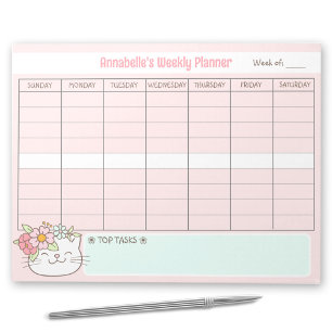 Wekelijkse Planner Schattigee Cat Pink Naam Scheur Notitieblok