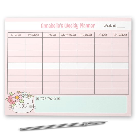 Wekelijkse Planner Schattigee Cat Pink Naam Scheur Notitieblok