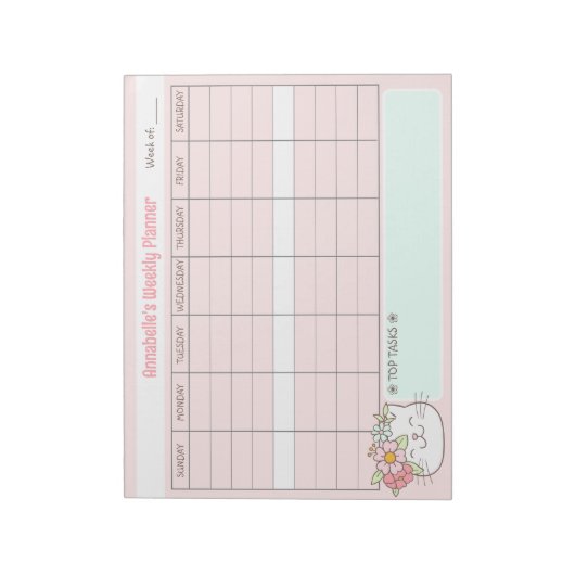 Wekelijkse Planner Schattigee Cat Pink Naam Scheur Notitieblok (Linkerzijde)