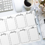 Wekelijkse Planner Simple White Tear Away Calendar Notitieblok<br><div class="desc">Weekblad 1/4" linten van de week van het zwarte en witte penseelscript.</div>