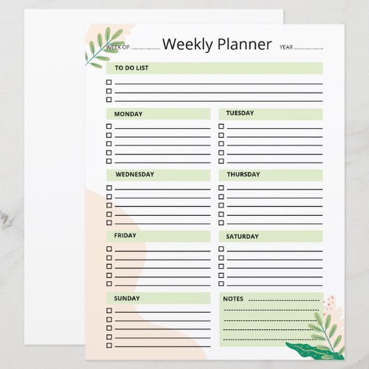 Wekelijkse planner sjabloon (Voorkant / Achterkant)