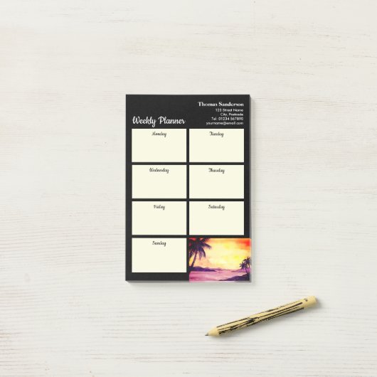Wekelijkse Planner Sunset in Tropics Painting Post-it® Notes (Op bureau)