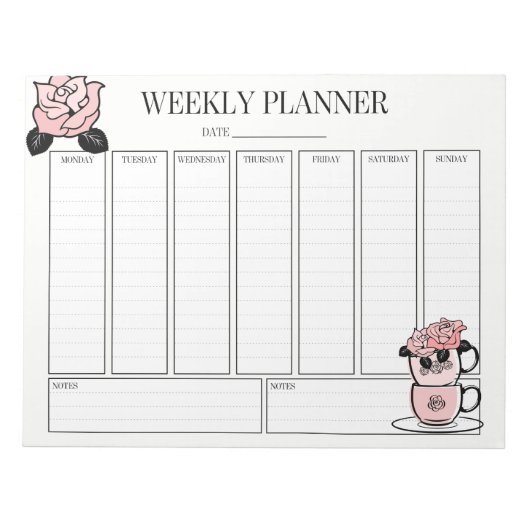 Wekelijkse Planner Tea Teacup and Flowers Notitieb Notitieblok (Voorkant)