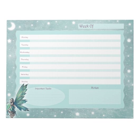 Wekelijkse planner Teal Fee Kunst Notitieblok (Voorkant)