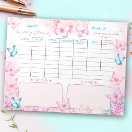 Wekelijkse Planner Vlinder Roze Paarse Bloemen Naa Notitieblok