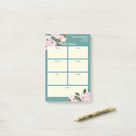 Wekelijkse Planner Waterverf Roze Roses Ballerina Post-it® Notes (Op bureau)