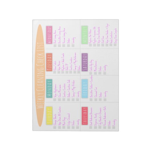 Wekelijkse reiniging Checklist Notitieblok (Linkerzijde)